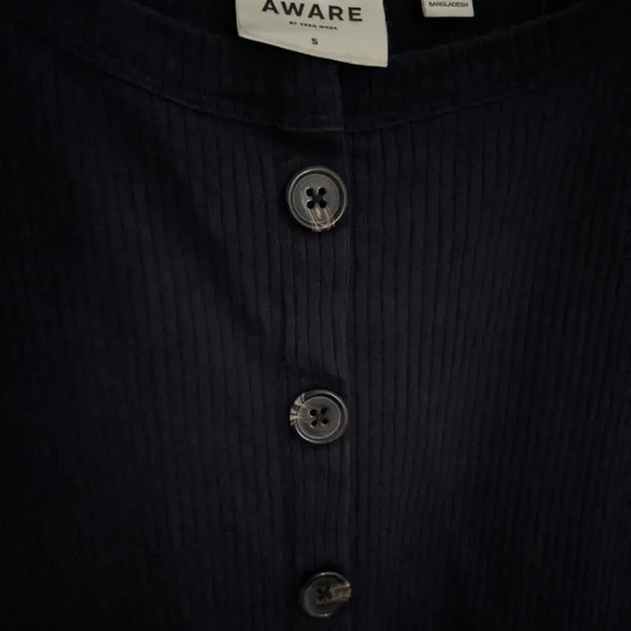 Navy Blue Ribbed Button-Up Women's Top - Picture 3 of 5